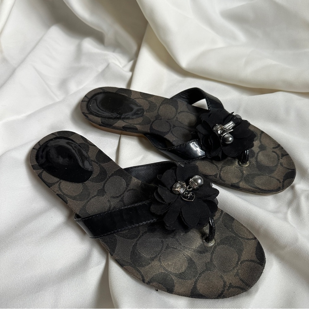 COACH Black Serenity Slip On Charm Sandals